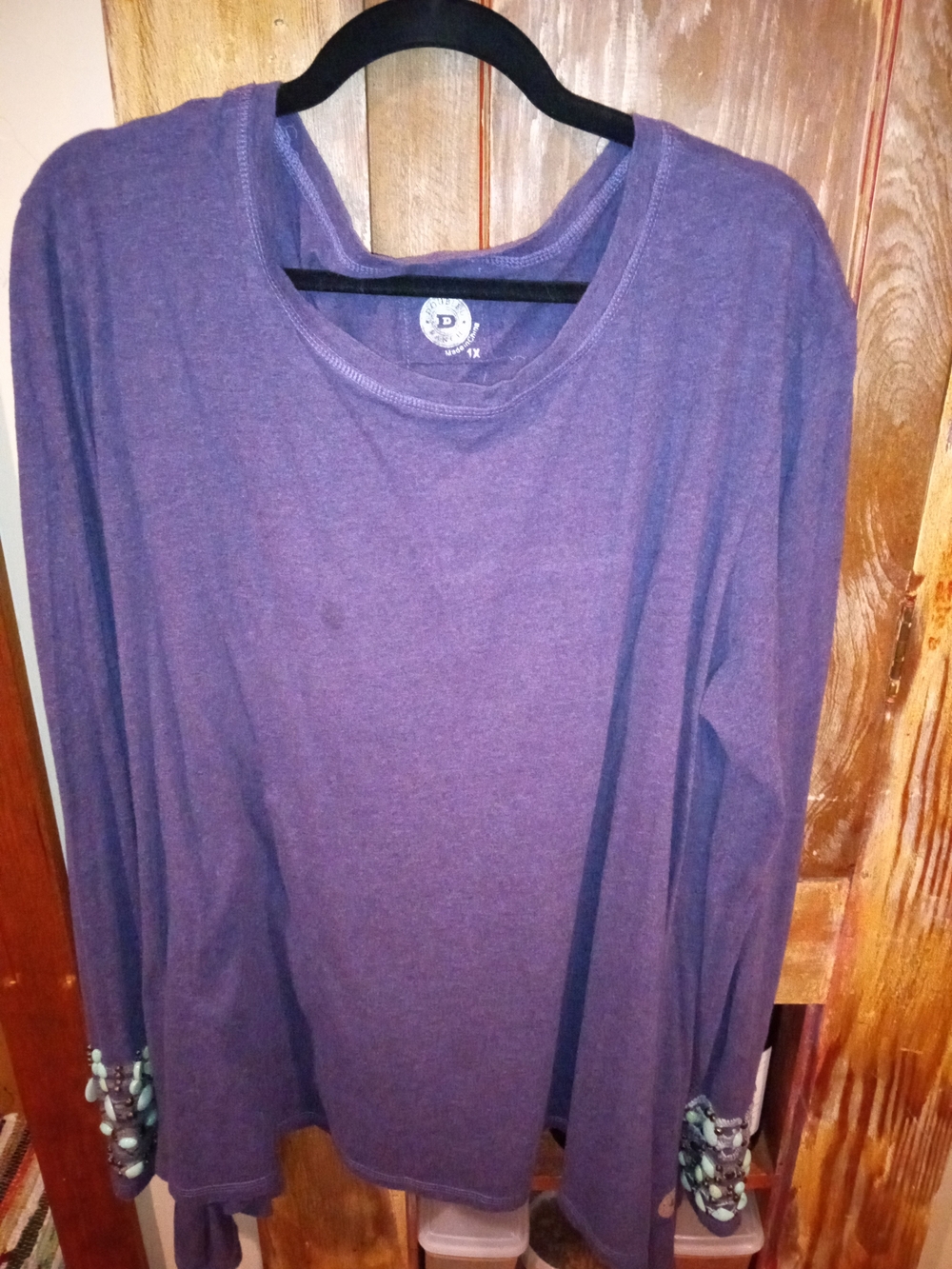 Double D Ranch Purple Long Sleeve Tee with Beaded Cuffs